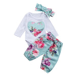 Newborn Kid Baby Girl clothes set Floral long sleeve Jumpsuit 3pcs print Pants +headwear Outfit Set clothes