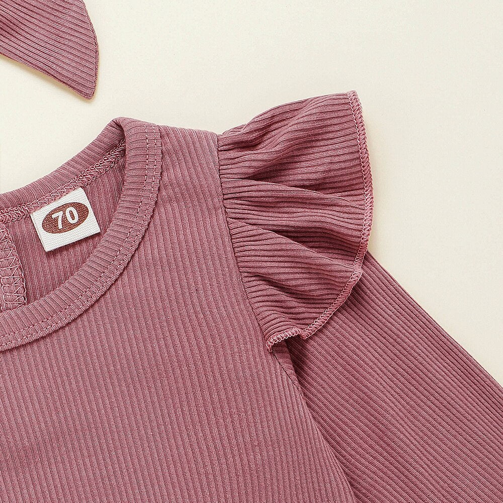 Newborn Infant Baby Girls Ruffle T-Shirt Romper Tops Leggings Pant 3Pcs Outfits Clothes Set Long Sleeve Fall Winter Clothing D20