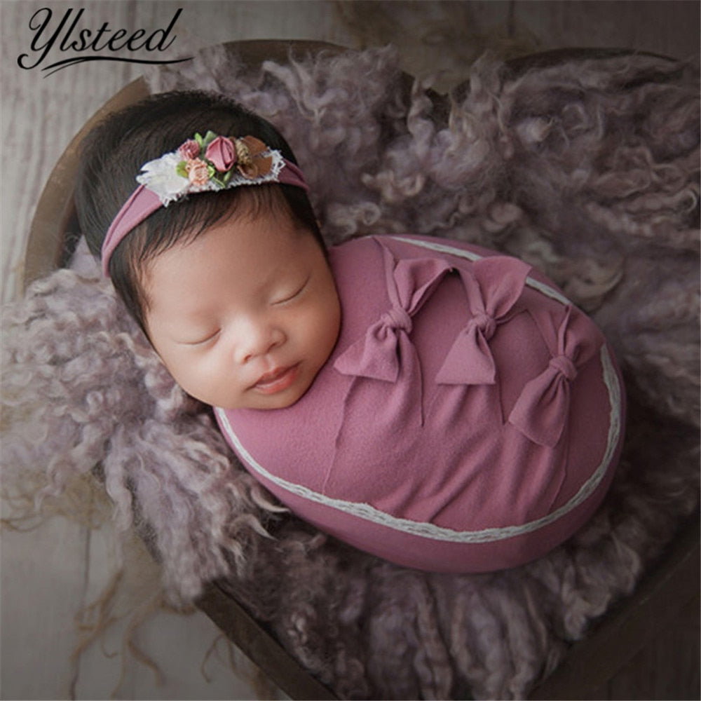 Ylsteed 7pcs Set Newborn Photography Accessories Baby Photo Props Newborn Stretch Wrap Top Knot Hat with Posing Pillow Pic Idea