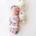 Baby Swaddle Blanket Newborn Baby Floral Swaddle Blanket Toddler Girl Boys Receiving Blanket Infant Swaddle Wrap Headband 2pcs