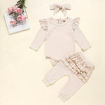 Newborn Baby Girl Clothes Autumn Infant Baby Clothes Outfits Knitted Bodysuit Top Romper Ruffle Pants Headband 3pcs Clothing Set