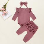 Newborn Baby Girl Clothes Autumn Infant Baby Clothes Outfits Knitted Bodysuit Top Romper Ruffle Pants Headband 3pcs Clothing Set