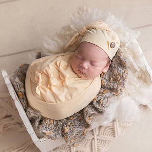 Ylsteed 7pcs Set Newborn Photography Accessories Baby Photo Props Newborn Stretch Wrap Top Knot Hat with Posing Pillow Pic Idea