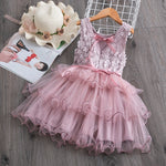 Summer Toddler Girls Lace Cake Dress Kids Sleeveless Floral Mesh Wedding Dresses Children Clothing For Baby Girls 3 to 8 Years