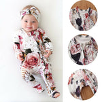 Newborn baby girl romper rose ruffled long sleeve zipper jumpsuit + headwear comfortable newborn girl clothes