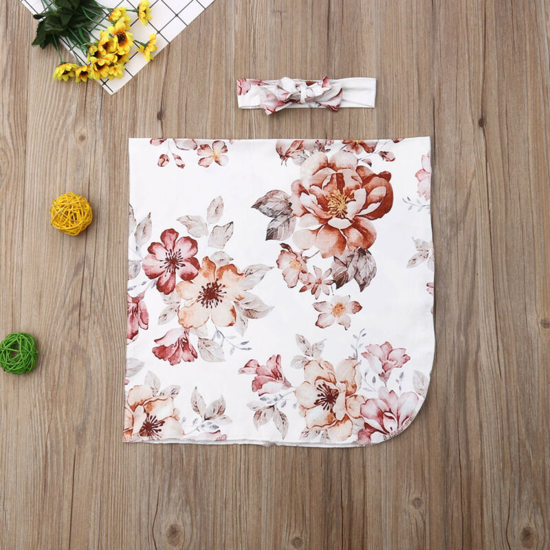 2019 Newborn Floral Muslin Swaddle Baby Girl Blanket Infant Parisarc Wrap Sleeping Bag Headband Cotton Towel