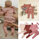 Newborn Baby Girl Clothes Autumn Infant Baby Clothes Outfits Knitted Bodysuit Top Romper Ruffle Pants Headband 3pcs Clothing Set