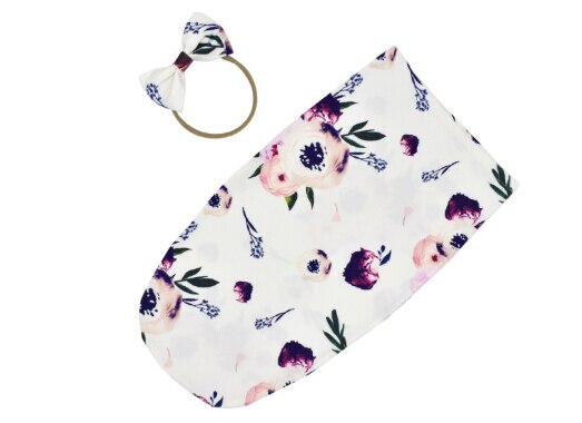 Newborn muslin swaddling wrap with head band