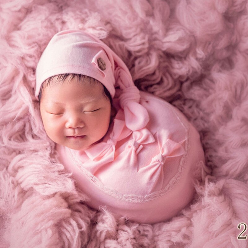 Ylsteed 7pcs Set Newborn Photography Accessories Baby Photo Props Newborn Stretch Wrap Top Knot Hat with Posing Pillow Pic Idea