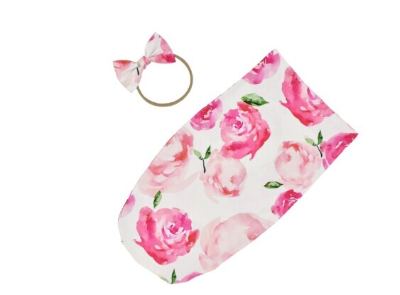 Newborn muslin swaddling wrap with head band