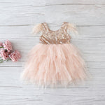 Feather Sequins Tiered Girls Dress Fluffy Tulle Party Kids Princess Dresses for Girls Baby Clothes 2-10Y E13846