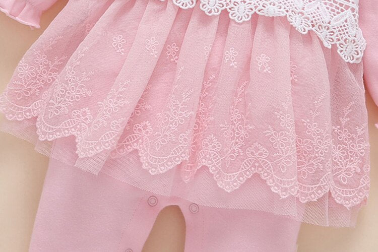 new born baby clothes long sleeved princess baby girl romper autumn spring lace children jumpsuit+headband+socks toddler set 3m