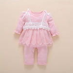 new born baby clothes long sleeved princess baby girl romper autumn spring lace children jumpsuit+headband+socks toddler set 3m