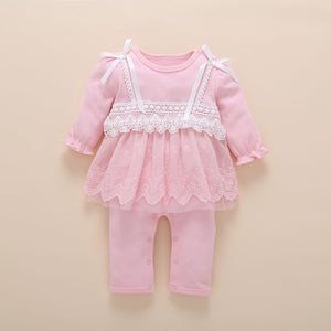 new born baby clothes long sleeved princess baby girl romper autumn spring lace children jumpsuit+headband+socks toddler set 3m