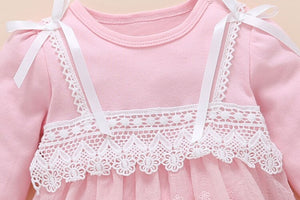 new born baby clothes long sleeved princess baby girl romper autumn spring lace children jumpsuit+headband+socks toddler set 3m