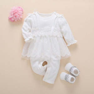 new born baby clothes long sleeved princess baby girl romper autumn spring lace children jumpsuit+headband+socks toddler set 3m
