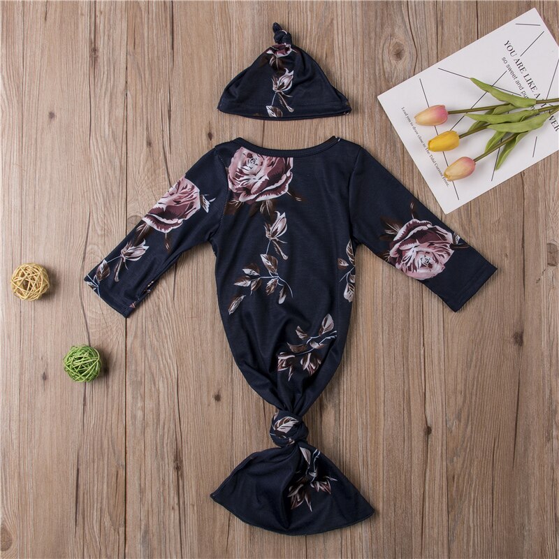3-6M Newborn Infant Baby Girls Sleeping Bag + Hat Floral Casual Outfits Clothes Sets Sleepwear Robes