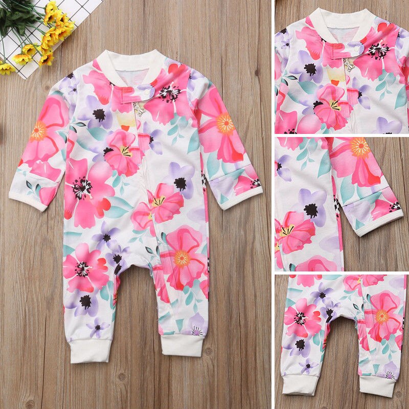 Pudcoco Girl Jumpsuits 0-24M US Flower Newborn Baby Girl Zipper Cotton Romper Jumpsuit Autumn Outfits Clothes