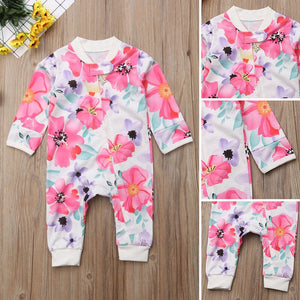 Pudcoco Girl Jumpsuits 0-24M US Flower Newborn Baby Girl Zipper Cotton Romper Jumpsuit Autumn Outfits Clothes