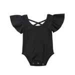 Newborn Infant Baby Girl Pure Color Ruffles Romper Back Cross Jumpsuit Cotton Sunsuit Summer Clothes Outfits