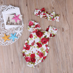 2019 Cute Floral Romper 2pcs Baby Girls Clothes Jumpsuit Romper + Headband 0-24M Age Infant Toddler Newborn Outfits Set Hot Sale