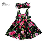 Pudcoco Girls Dress Summer 2019 Brand Kids Red Cotton Dresses for Girls Costumes with Button Princess Dress Matched Headband