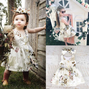 Summer Cute Princess Sleeveless Flower Baby Girls Toddler Kids Dress Button Party Pageant Tutu Dresses Clothes