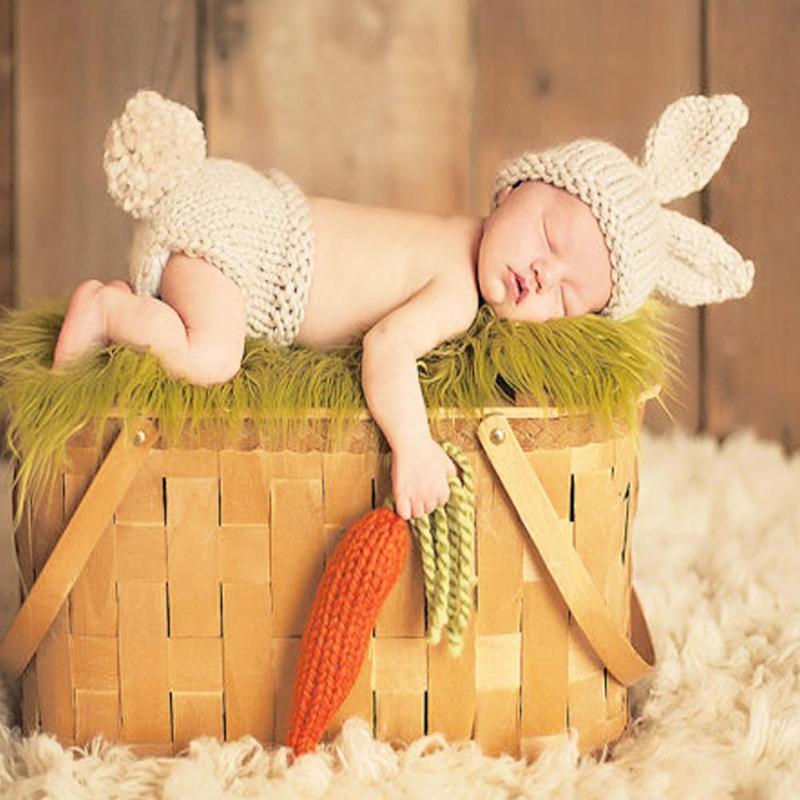 2pcs/Set Newborn Photography Props Knitted Cute Rabbit Shaped Hat+Shorts Outfits Costume Winter Baby Photo Props Clothes Suit