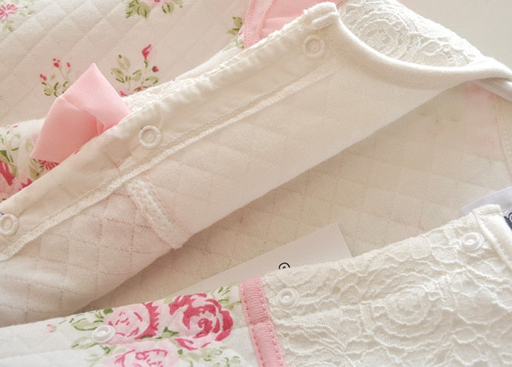 Winter Newborn Baby Girl Clothes Thicken Floral Princess Jumpsuit Clothing Sets Girls Bodysuit+ Hats