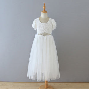 Wholesale Summer New Baby Girl Princess Dress Eyelash Lace Straight Tulle Dress For Wedding Party Baby Girl Clothes E13844