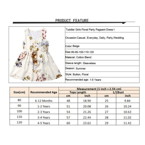 Summer Cute Princess Sleeveless Flower Baby Girls Toddler Kids Dress Button Party Pageant Tutu Dresses Clothes
