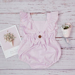 Baby Girl Romper Clothes Linen Summer Fashion Children's Kids Solid Color Clothing Light Pink Jumpsuit Cotton Puff Sleeve Roupas