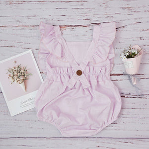 Baby Girl Romper Clothes Linen Summer Fashion Children's Kids Solid Color Clothing Light Pink Jumpsuit Cotton Puff Sleeve Roupas