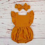 Organic Cotton Baby Girl Clothes Summer New Double Gauze Kids Ruffle Romper Jumpsuit Headband Dusty Pink Playsuit For Newborn 3M
