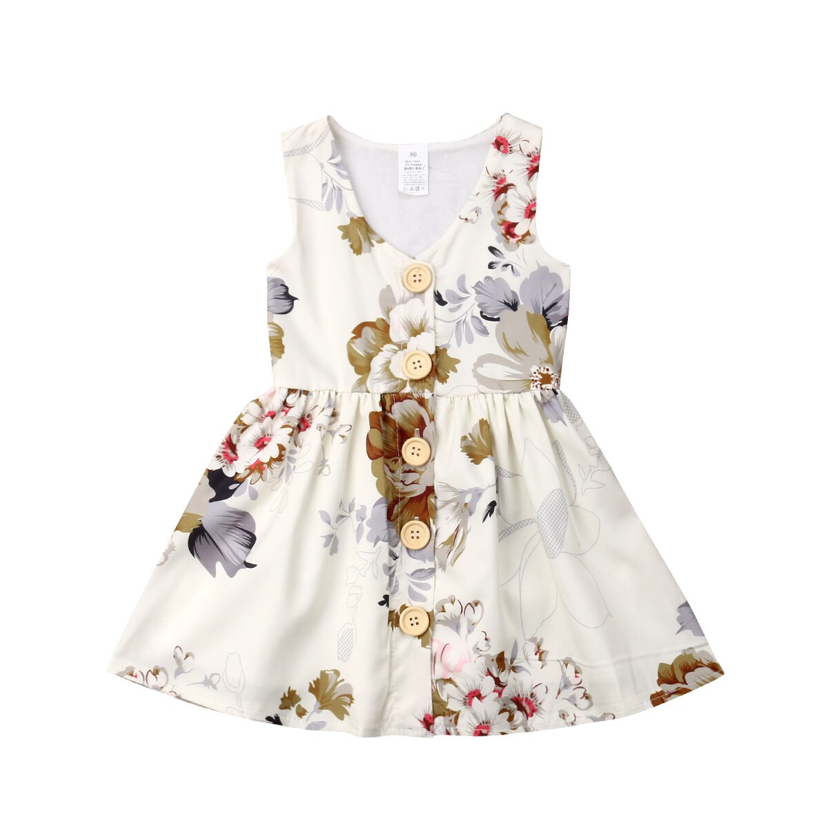 Summer Cute Princess Sleeveless Flower Baby Girls Toddler Kids Dress Button Party Pageant Tutu Dresses Clothes