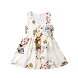 Summer Cute Princess Sleeveless Flower Baby Girls Toddler Kids Dress Button Party Pageant Tutu Dresses Clothes
