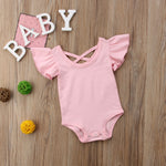 Newborn Infant Baby Girl Pure Color Ruffles Romper Back Cross Jumpsuit Cotton Sunsuit Summer Clothes Outfits