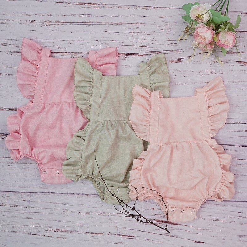 New Baby Clothes Summer Bubble Bow Tie Ruffle Linen Romper Jumpsuit For Boys Girls Newborn Toddler Kids Boutique Infantil Roupa