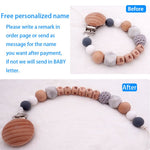Handmade Free Personalized Name Silicone Wood Pacifier Clips Safe Teething Chain Baby Teether Eco-friendly Dummy Clips Holder