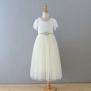 Wholesale Summer New Baby Girl Princess Dress Eyelash Lace Straight Tulle Dress For Wedding Party Baby Girl Clothes E13844