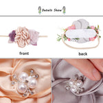 Boutique Artificial Flower Head Bands Beauty Pearl Floral Nylon Hairband For Newborn Kids Safe Headwear Gift Hair Accessories
