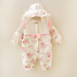 Winter Newborn Baby Girl Clothes Thicken Floral Princess Jumpsuit Clothing Sets Girls Bodysuit+ Hats