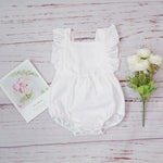 Baby Girl Romper Clothes Linen Summer Fashion Children's Kids Solid Color Clothing Light Pink Jumpsuit Cotton Puff Sleeve Roupas
