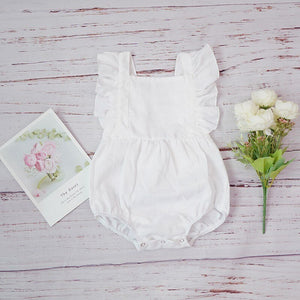 Baby Girl Romper Clothes Linen Summer Fashion Children's Kids Solid Color Clothing Light Pink Jumpsuit Cotton Puff Sleeve Roupas