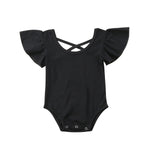 Newborn Infant Baby Girl Pure Color Ruffles Romper Back Cross Jumpsuit Cotton Sunsuit Summer Clothes Outfits