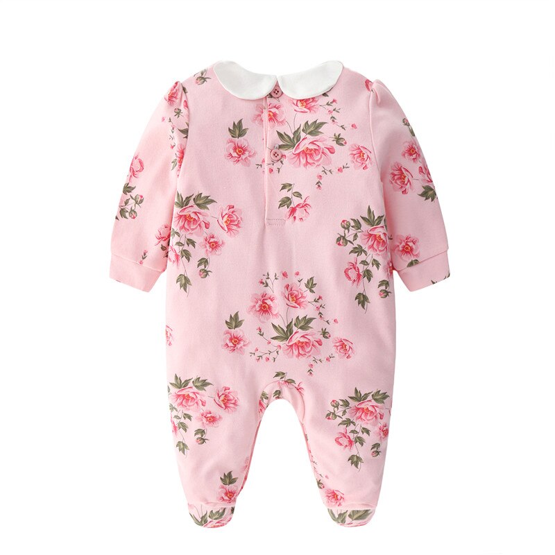 Floral Printing Newborn Baby Girl Clothes Peter Pan Collar Jumpsuits & Hats Clothing Sets 2019 Princess Girls Footies Body suits
