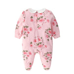 Floral Printing Newborn Baby Girl Clothes Peter Pan Collar Jumpsuits & Hats Clothing Sets 2019 Princess Girls Footies Body suits
