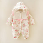 Winter Newborn Baby Girl Clothes Thicken Floral Princess Jumpsuit Clothing Sets Girls Bodysuit+ Hats