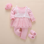 new born baby clothes long sleeved princess baby girl romper autumn spring lace children jumpsuit+headband+socks toddler set 3m