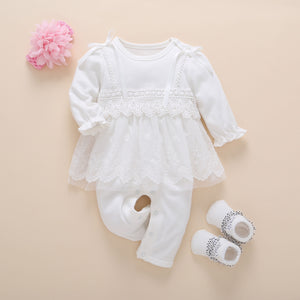 new born baby clothes long sleeved princess baby girl romper autumn spring lace children jumpsuit+headband+socks toddler set 3m